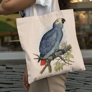 African Grey Parrot Vintage Print Graphic Canvas Tote Bag
